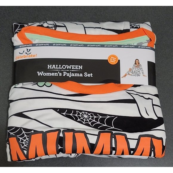New Mummy Pajama Set 2 Pc Pants & Top Women's 3X (22W-24W) Glow In The Dark - Picture 1 of 5
